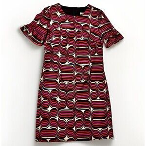 EUC Trina Turk Geometric Pop Art to Wear Dress Size 4 Ruffled Bell Sleeve Dress